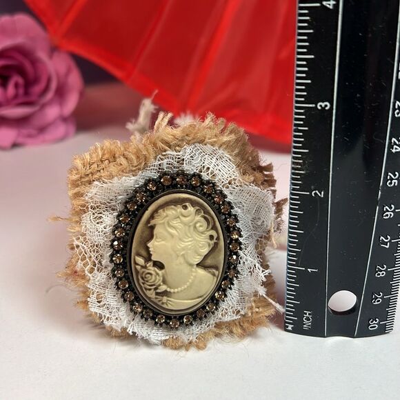 Handmade Steam Punk Cameo Leather Cuff Bracelet Conversation Starter - Picture 2 of 6